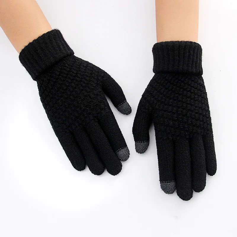 Wool Knitted Gloves Unisex Pineapple Texture Touchscreen Elastic Gloves Winter Warm For Cycling Jacquard Students Gloves