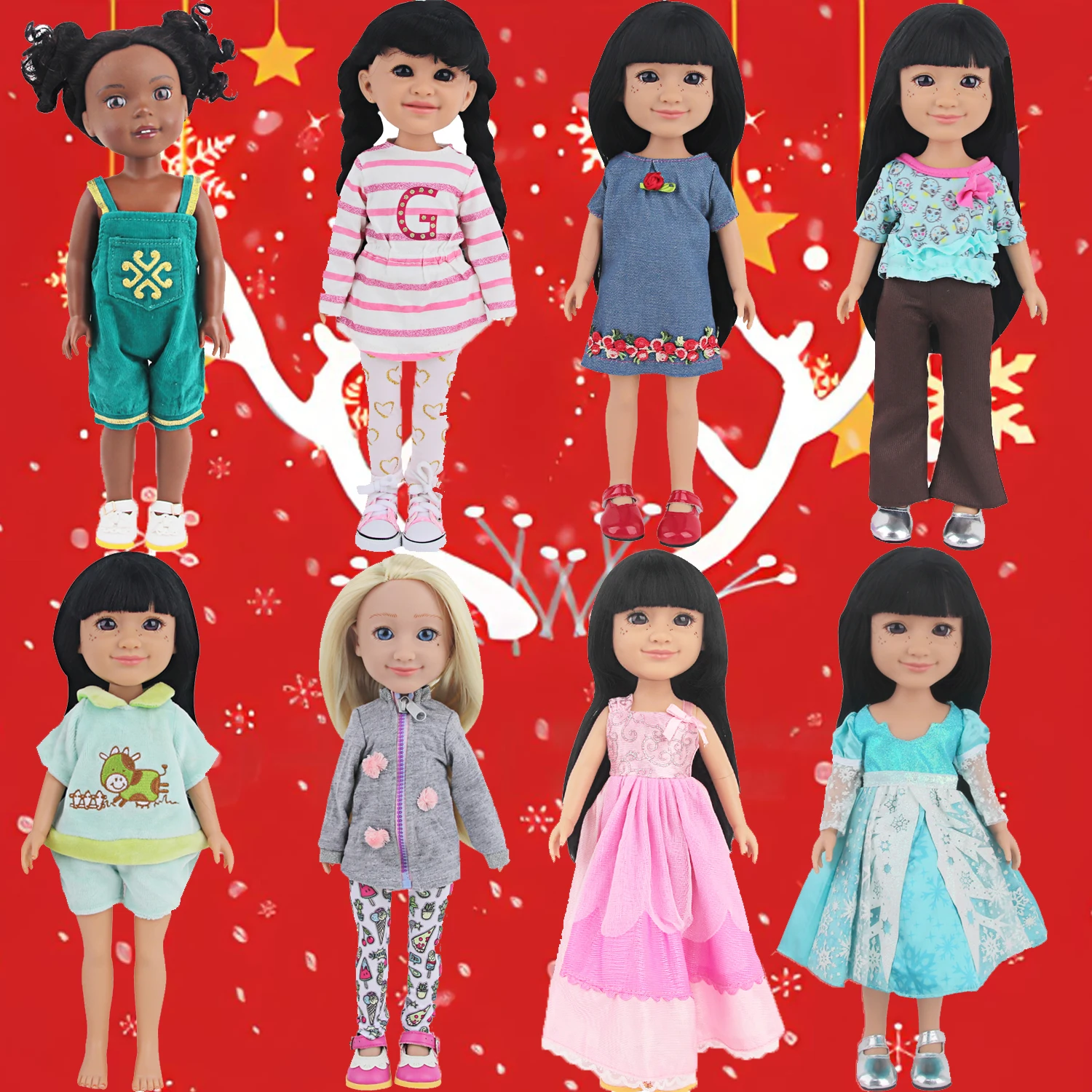 

Doll Clothes 14-inch American Doll Jumpsuit Dress Clothes Set Outfit For 30-35cm Baby Girl Dolls Nancy Lisa Cotton Doll Toy