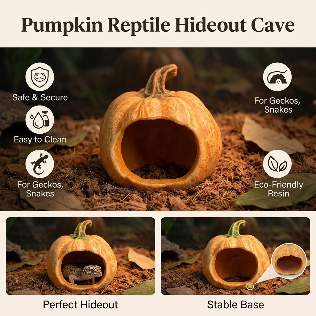Reptile Hideout Resin Pumpkin Cave Anti-Slip Bottom for Terrarium Decor Leopard Gecko Corn Snake Lizard Habitat Accessories view 3