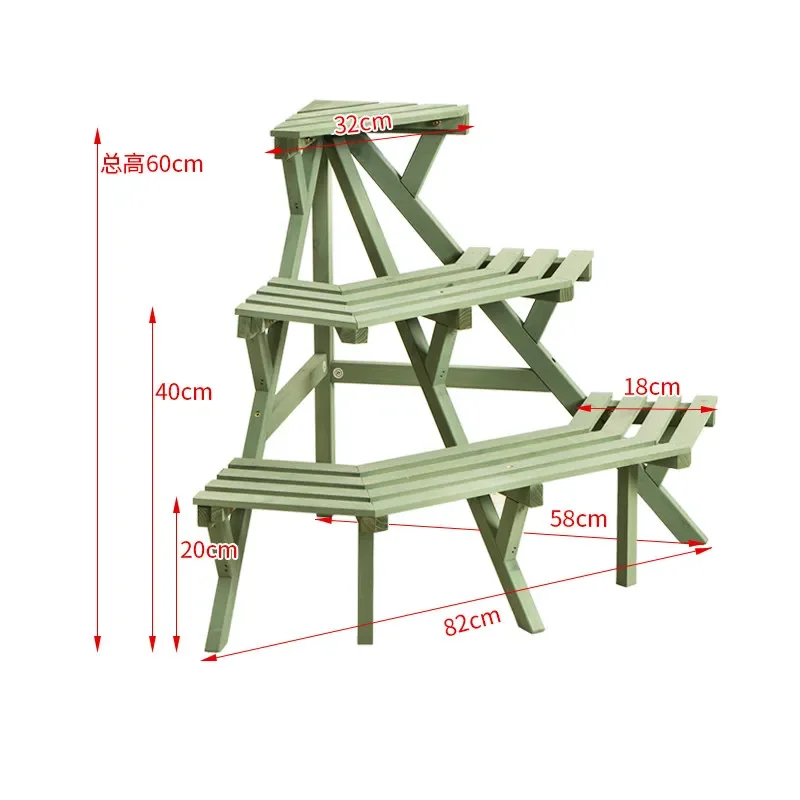 Anticorrosive wood balcony corner flower stand Outdoor triangular floor-to-ceiling larger pot stand Solid wood corner