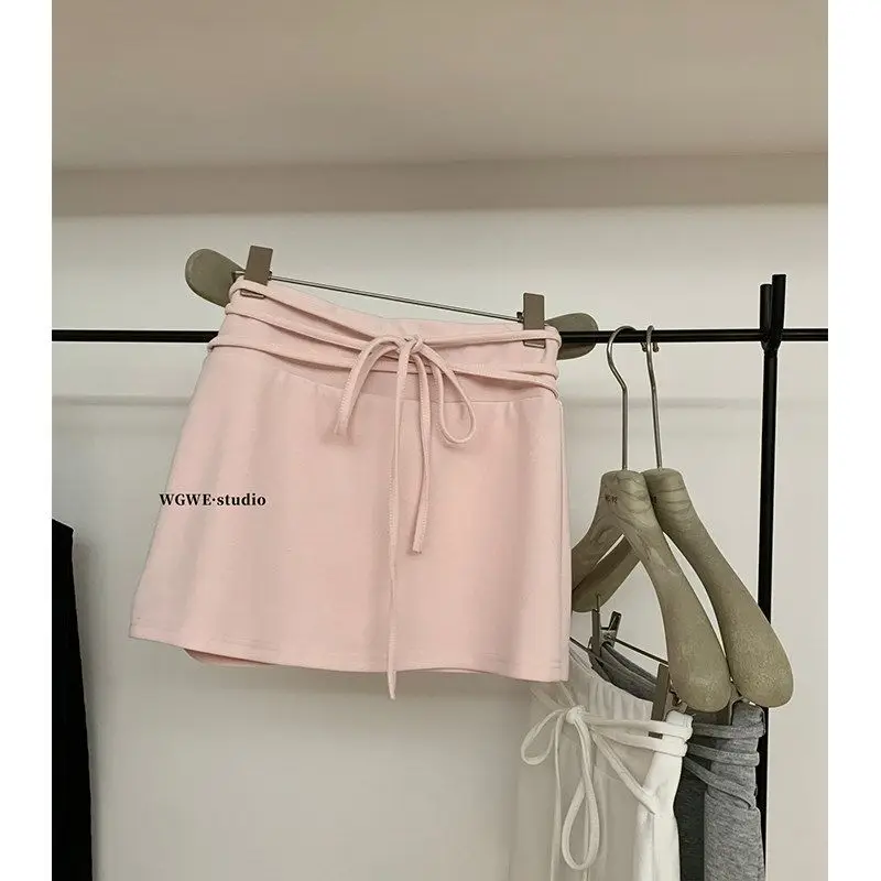Women's Summer New Belt Design Elastic Waist Short Skirt Versatile Slim A-Line  Skirt Casual Style Polyester Fiber
