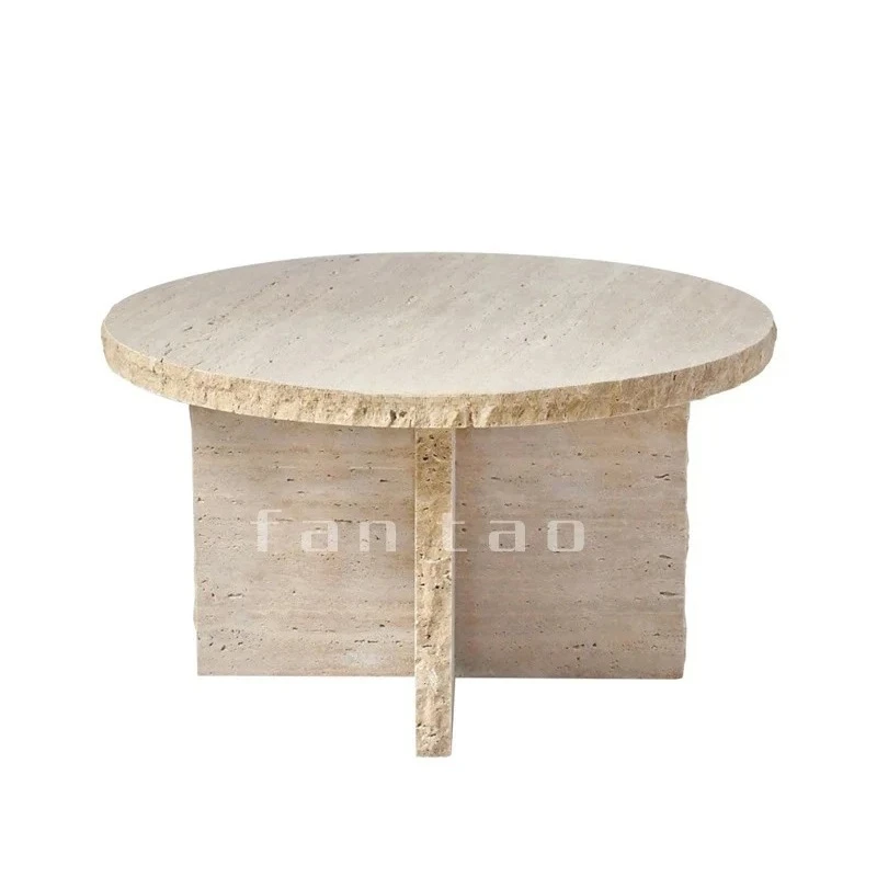 

Nordic natural Roman travertine broken effect coffee table designer light luxury living room coffee table