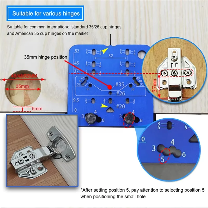 ABZS Aluminium Boor Gids Locator 35Mm Scharnier Jig Deur Kast Verborgen Scharnier Gat Template Tool