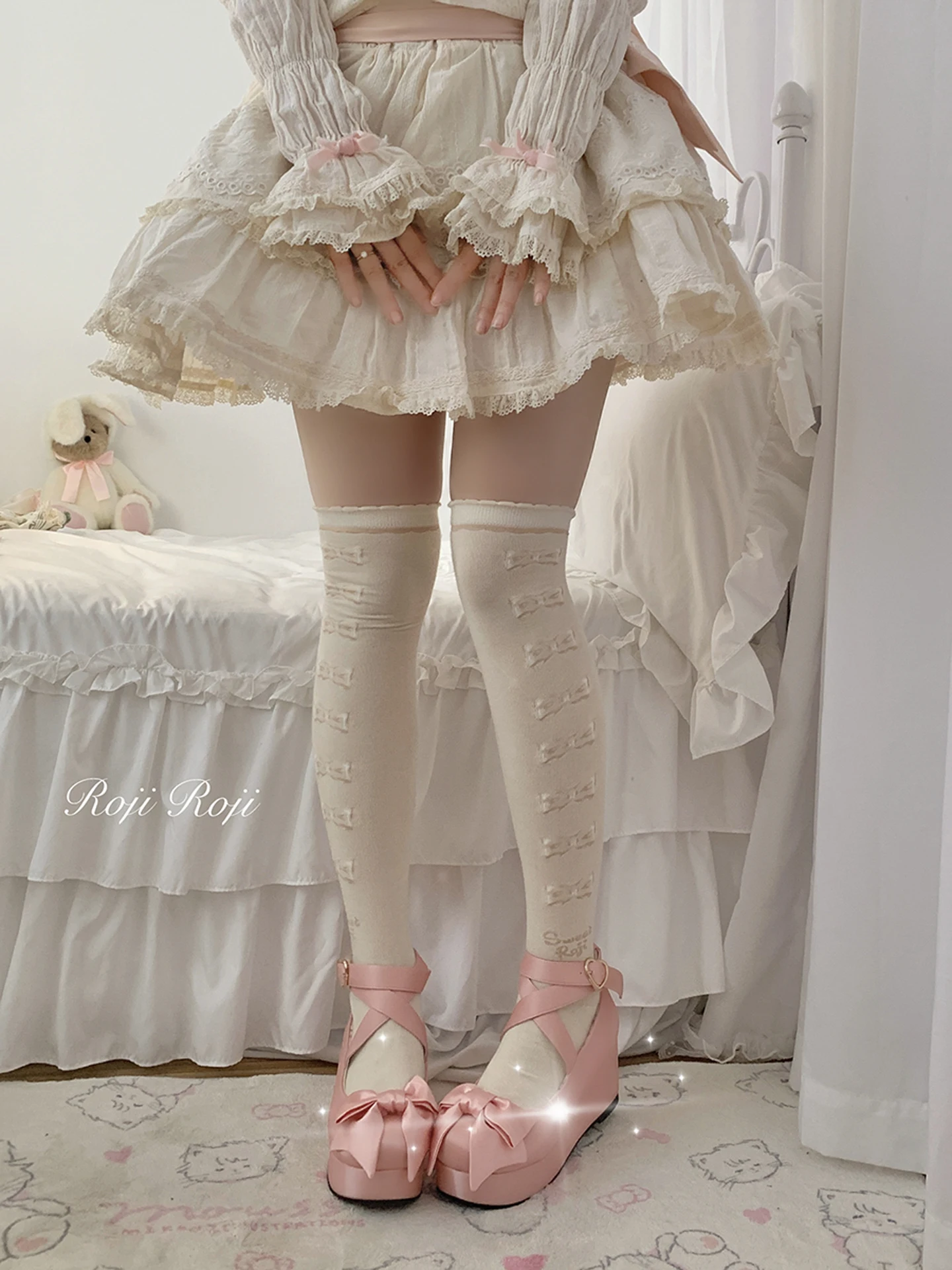 Japanese Polka Dot Bow Lolita Socks Women's Autumn and Winter Knee Socks Thick Combed Cotton Lolita Japanese Skinny Leg Sockings