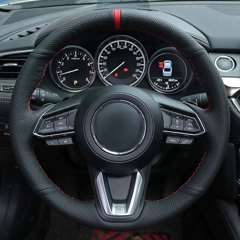 Car Steering Wheel Cover Steering Wheel Cover Black Genuine Leather For Mazda 3 Axela 2017-2018 Mazda 6 Atenza CX-3 CX-5 CX-9