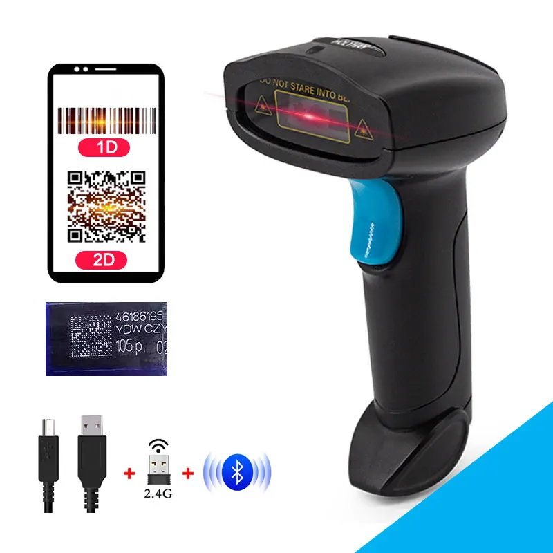 Portable U2 wired 2D U2W 2D Wireless Barcode Scanner Reader U2B Handheld Bluetooth QR Code Scanner 1D Barcode Reader for PDF417