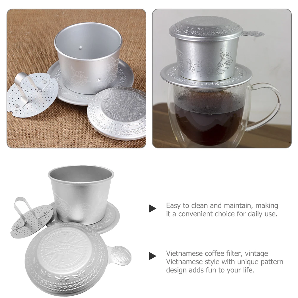 

Vietnamese Coffee Filter Patterned Dripper Cup Portable Camping Supplies Gifts Aluminum Easy Clean Hand Taste