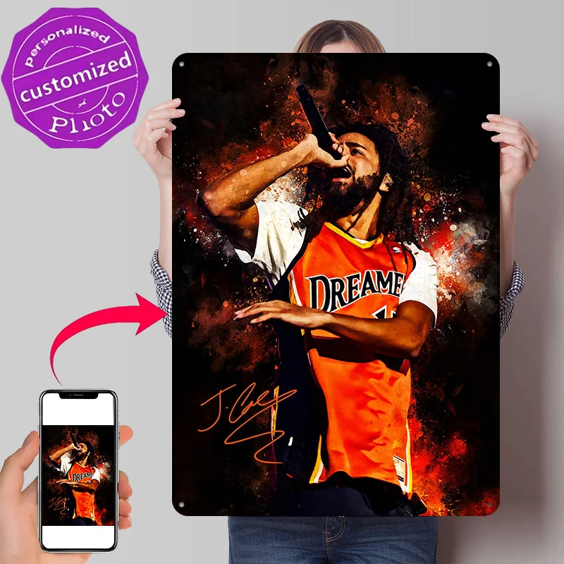 J. Cole Performing Live Art Personalized 3D Textured Metal Poster Wall Art Vintage Tin Signs for Decoration Room Wand Deko Decor