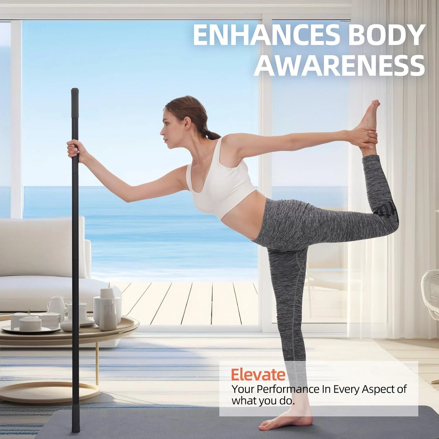 Yoga Stick Adjustable Exercise Stick with Non-Slip Handle Stretch Stick Mobility Stick for Mobility Flexibility and Balance
