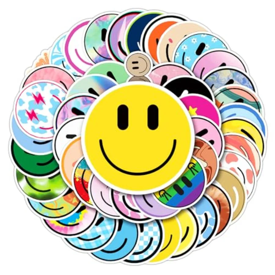 

50PCS Smiling Stickers Cute Water Bottle Stickers for Teaching Rewards Notebooks Stationery Luggage Cartoon PVC Happy Stickers