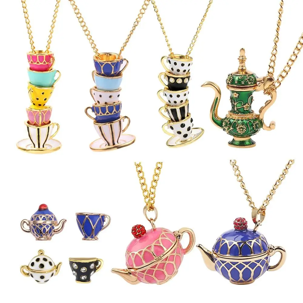 Clothing Accessories Enamel Jewelry Coffee Cup pendant Teapot Locket Long Necklace Teapot Necklace Earrings Tea Cup Necklace