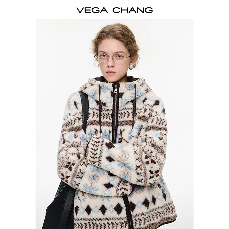 Vega Chang New Winter Women's Jacket, Lazy Style Imitation Lamb Wool Warm Cotton Clothing