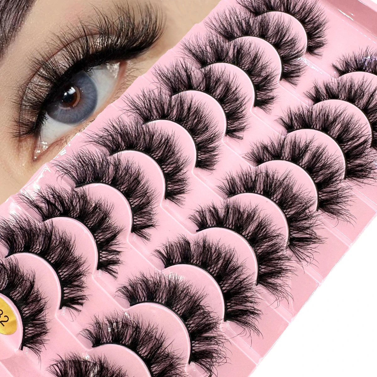 AMSDCN 10 คู่ dd รัสเซียขนมิ้งค์ขนตาปลอมธรรมชาติยาวขนตาปลอมแต่งหน้าขนตางูขนตาฟูเครื่องมือ