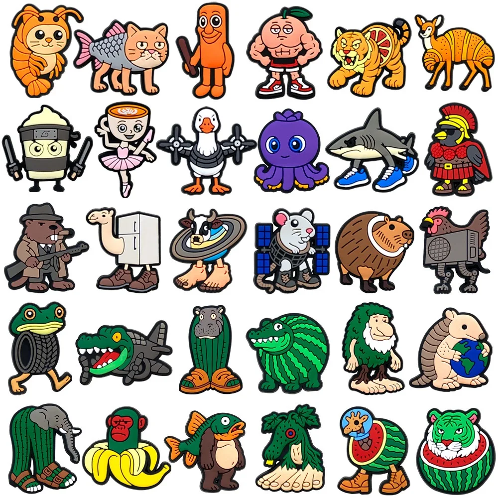 30-100Pcs Shoe Charms Italian Brainrot Funny Animal Shoe Accessorie Decoration Fit Slides Clog Sandal Wristband Buckle Kids Gift