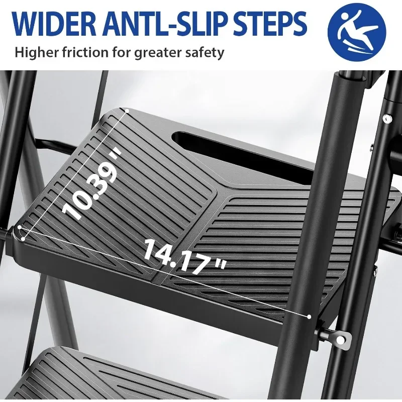 5 Step Folding Steel Ladder - 500 lbs Capacity, Safe-Lock Design - Tool Platform & Handrail