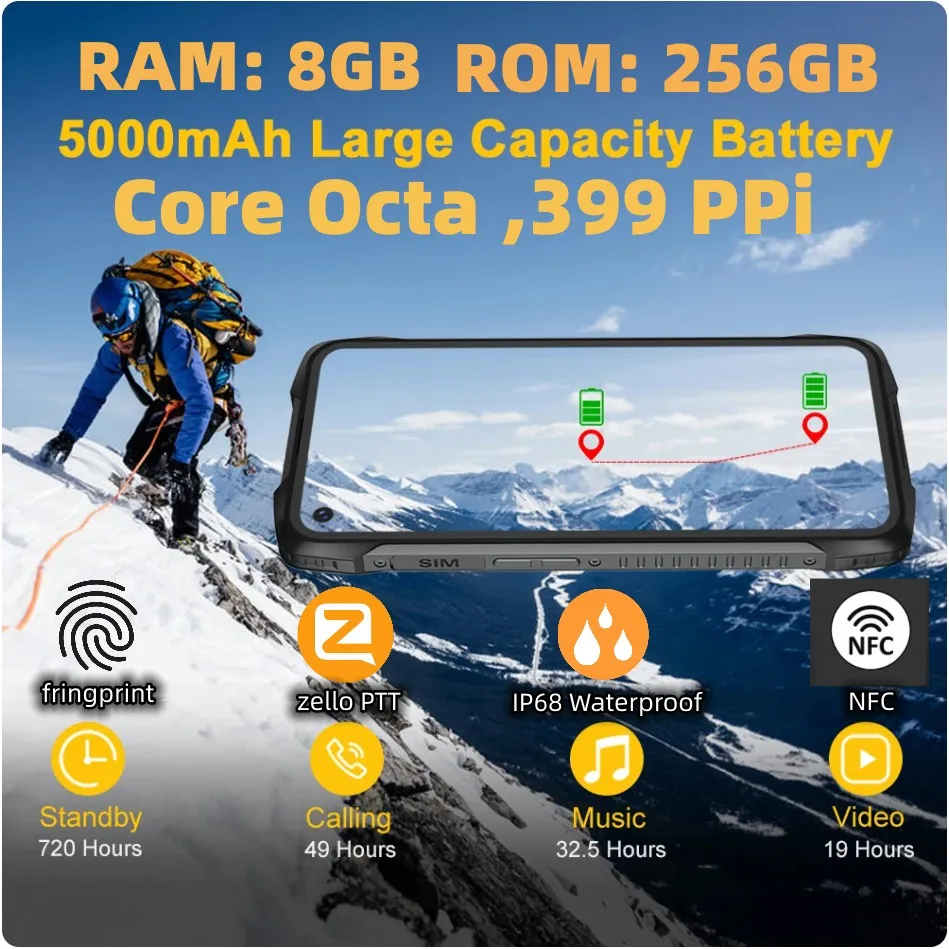 Взрывозащищенный RunGee Ex-Proof Rugged IP68 Zello PTT Водонепроницаемый 8 ГБ + 256 ГБ 6,36 МП Тройная камера 5000 "FHD мАч NFC Android 11