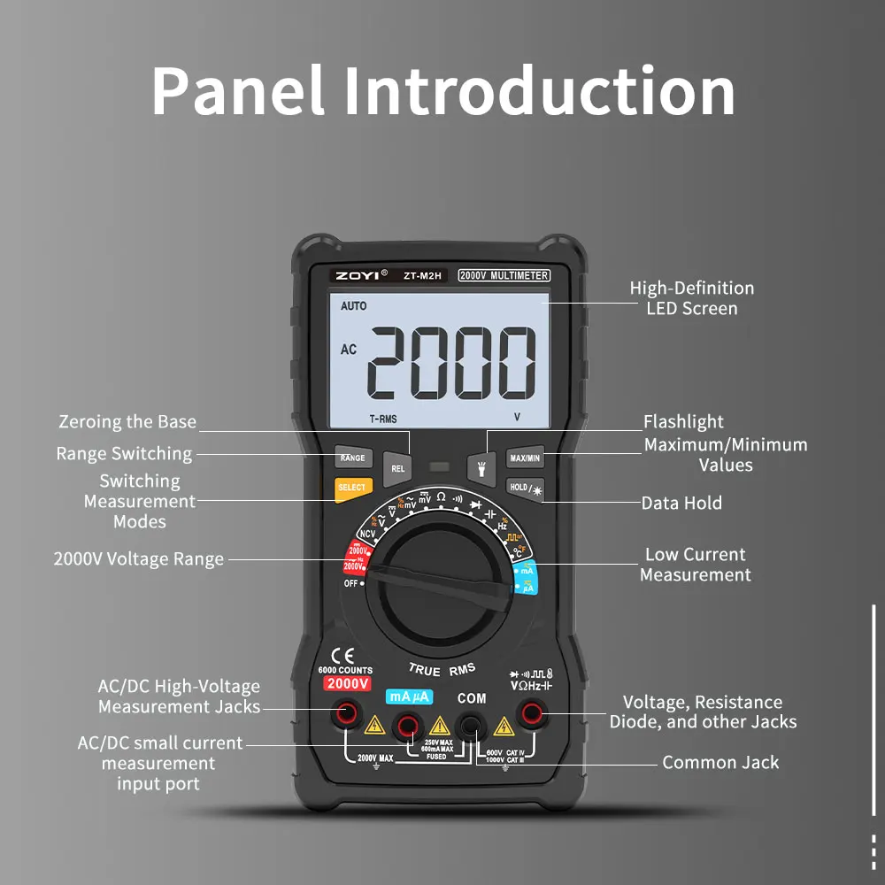 ZOYI 2000V miner photovoltaic high voltage meter ZT-M2H high precision multi-function maintenance intelligent burn prevention