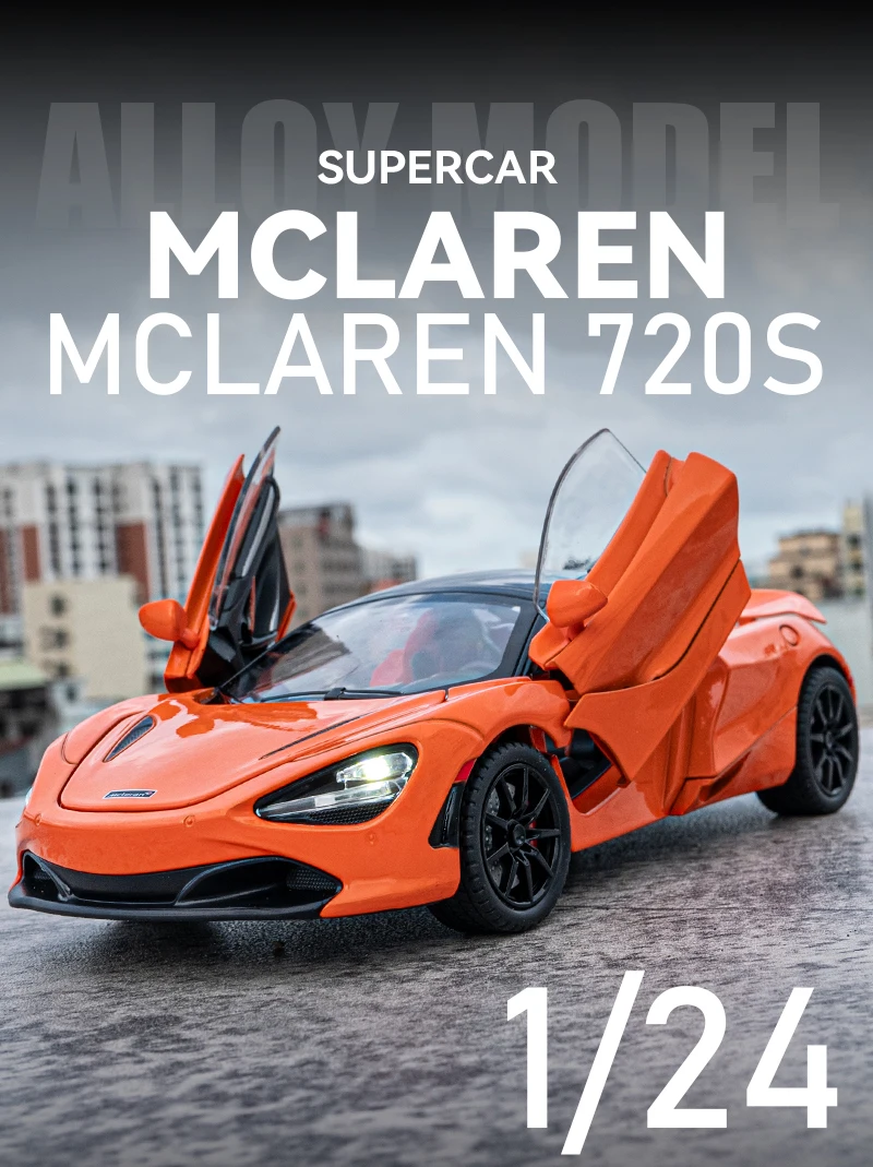 1/24 Scale 720S Racing Sports Car Alloy Model Toy Diecast Vehicle Metal Fast Furious Sound Light Collect Kid Birthday Gift Deco