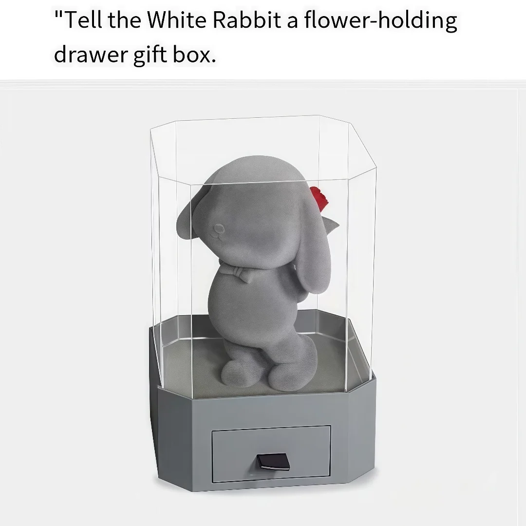 

Qixi Gift Valentine's Day Gift Flocking Rabbit Immortal Flower Acrylic Drawer Jewelry Box for Boyfriend and Boyfriend