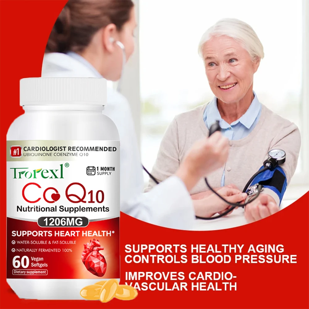 Coenzyme Q10 COQ10 Capsules Antioxidant Supplement for Vascular and Heart Health & Energy Cardiovascular & Cholesterol Health