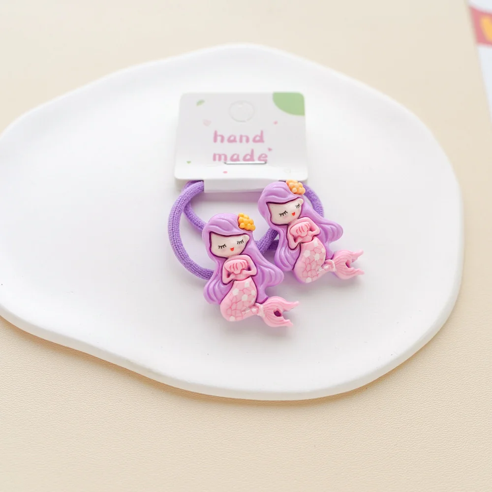 2PCS Lovely Cartoon Mermaid Resin Elastic Hair Bands Princess Hair Accessories Children Hair Ties Baby Headwear For Girls Kids