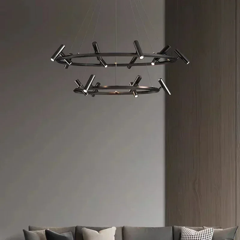 Minimal Chandelier Balck Metal Adjustable Lamp Living Room Dining Room Kitchen Indoor Lighting Led Round Copper Pendant Light