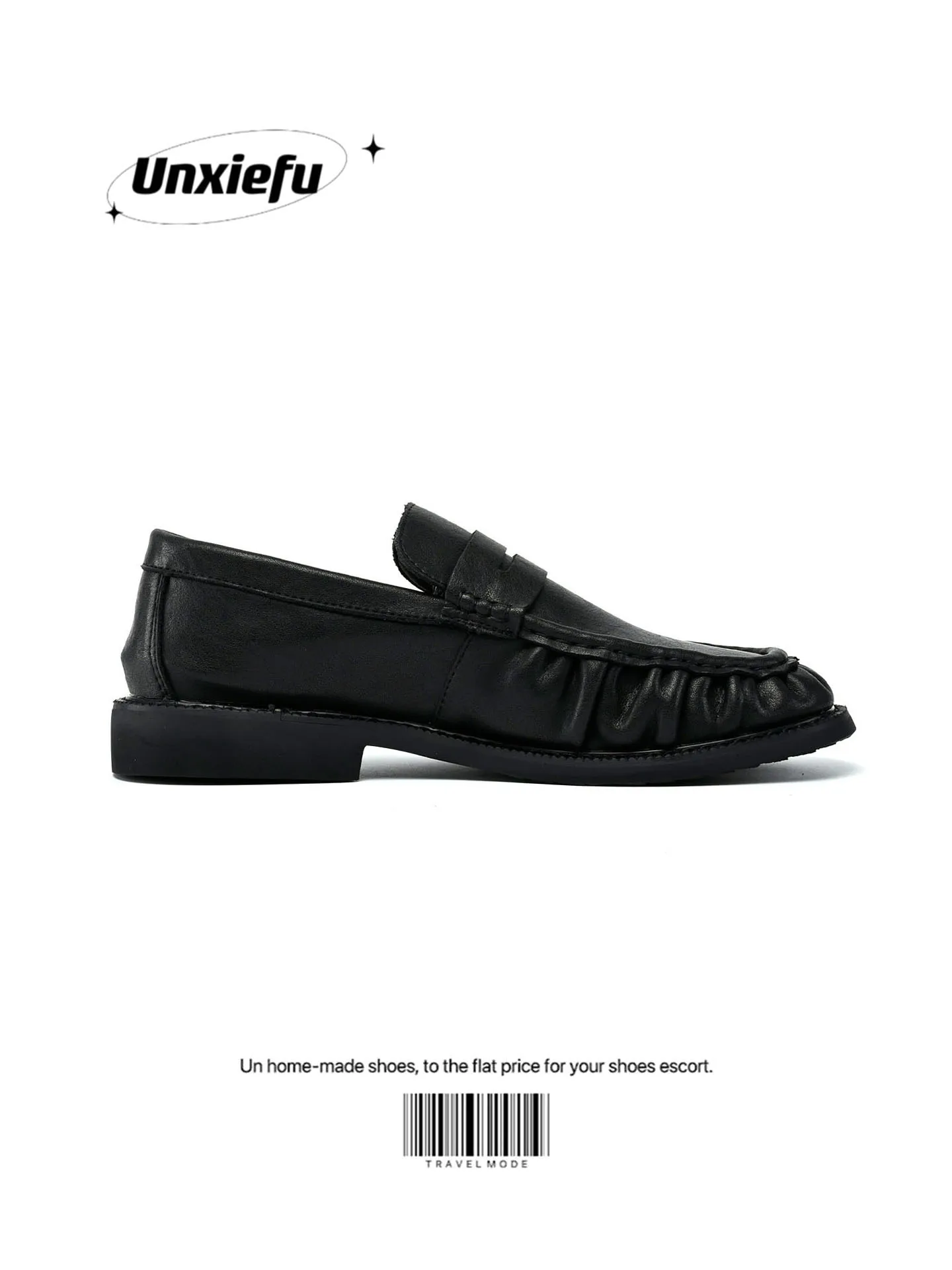 UNZIZHI Men's Soft Surface Pleated Loafers Fashionable Casual Slip-On Shoes Leather Uppers Rubber Outsoles round Toe Shoes