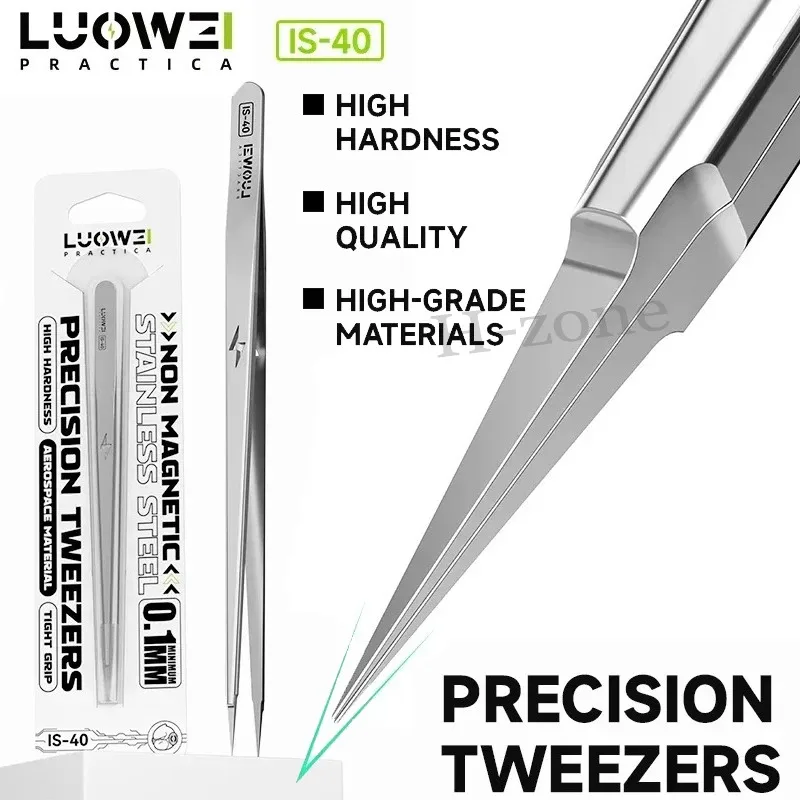 LUOWEI IS-40 High Precision Tweezers for Mobile Phone Repair High Hardness Ultra-fine Straight Tips Jump Wire Clamping Tools