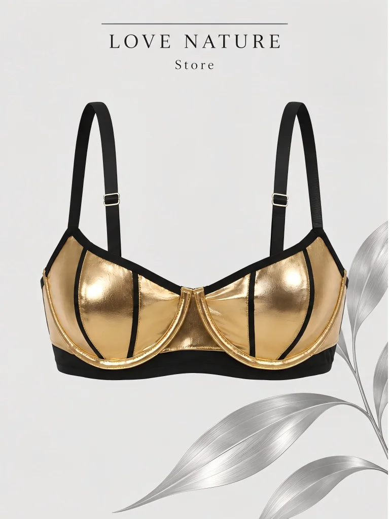 【LOVE NATURE Store】Women’s Metallic Gold Underwire Bra, Adjustable Strap Bustier Top