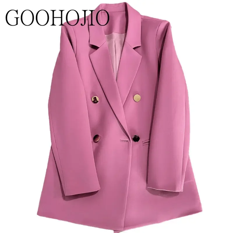 

New Oversized Leisure Women Blazers Office Lady Pocket Blazer Women Jackets for Women PinkCoats Ladies Temperament Metal Buttons