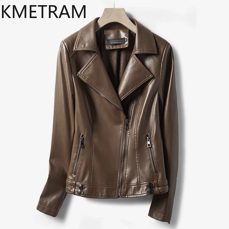 KMETRAM-Chaqueta de piel de oveja auténtica para Mujer, abrigo corto de talla grande, ropa coreana, primavera y otoño