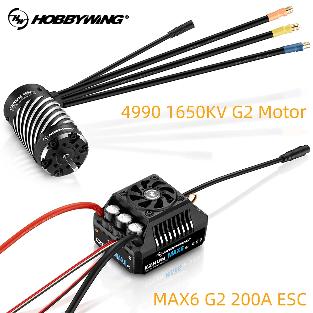 HOBBYWING EZRUN MAX6 G2 ESC 200A Waterproof Brushless 3-8S Lipo 4990 1650KV G2 Motor Combo Set for 1/6 1/7 1/8 RC Car