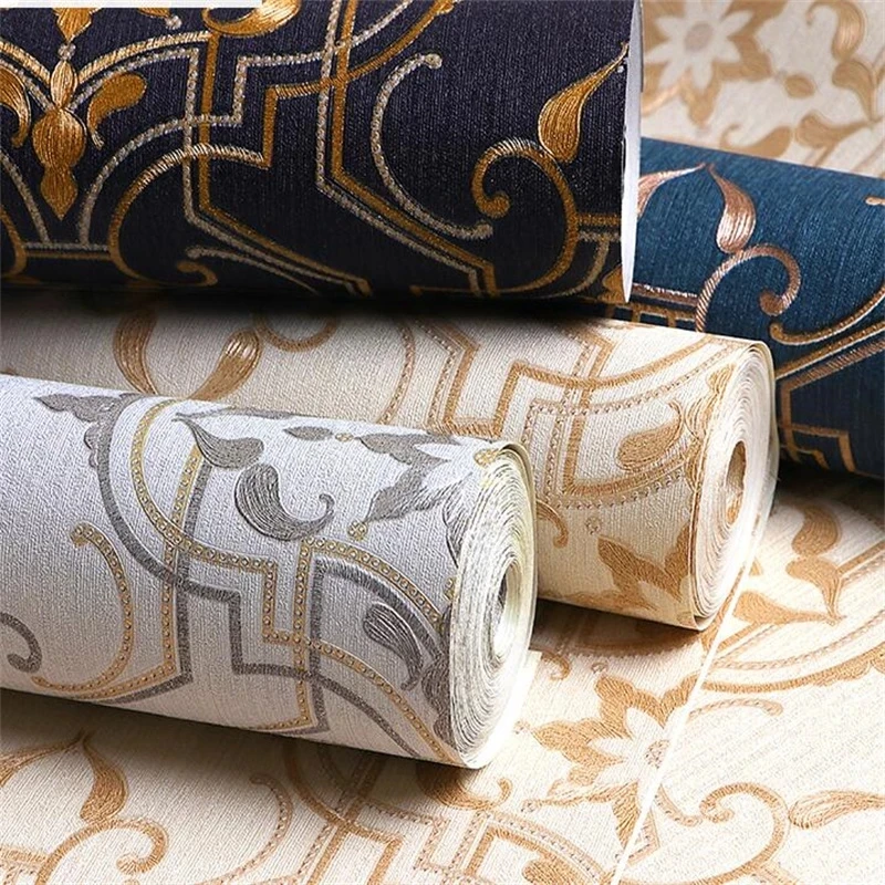 3d Embossed Damascus Wallpaper Flower Living Room Bedroom Background Damask Pvc Wallpaper Hotel Обои