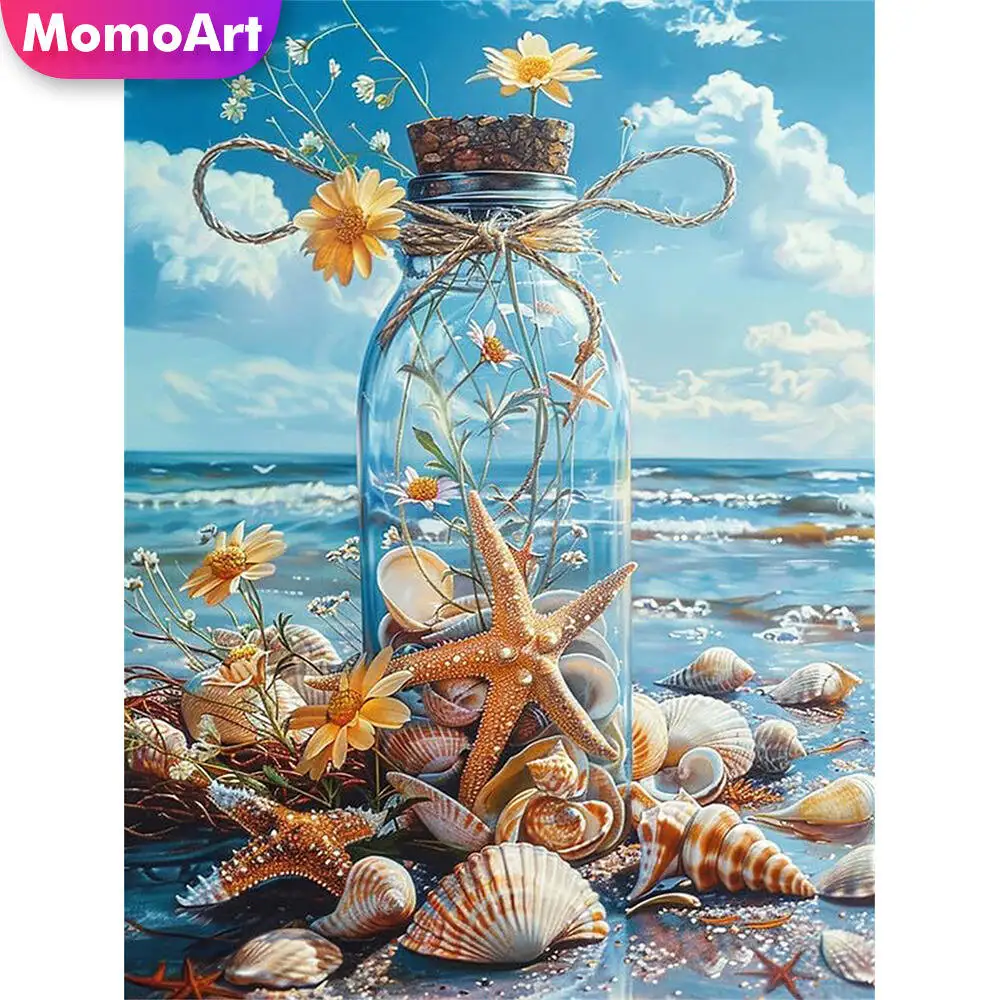 Momoart Diamond Mosaic Bottle Landscape Full Square Round Diamond Painting Seaside DIY Embroidery Starfish Shell Handicraft