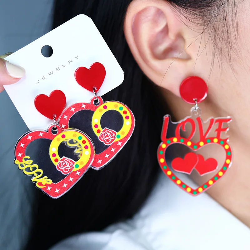 New Valentine's Day Love Butterfly Earrings Transparent Love Letter Butterfly Fish Bone Rose Acrylic Valentine's DayEarrings