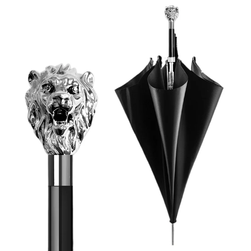 

High end men's umbrella with long handle, business British style lion head, creative double umbrella for men and women