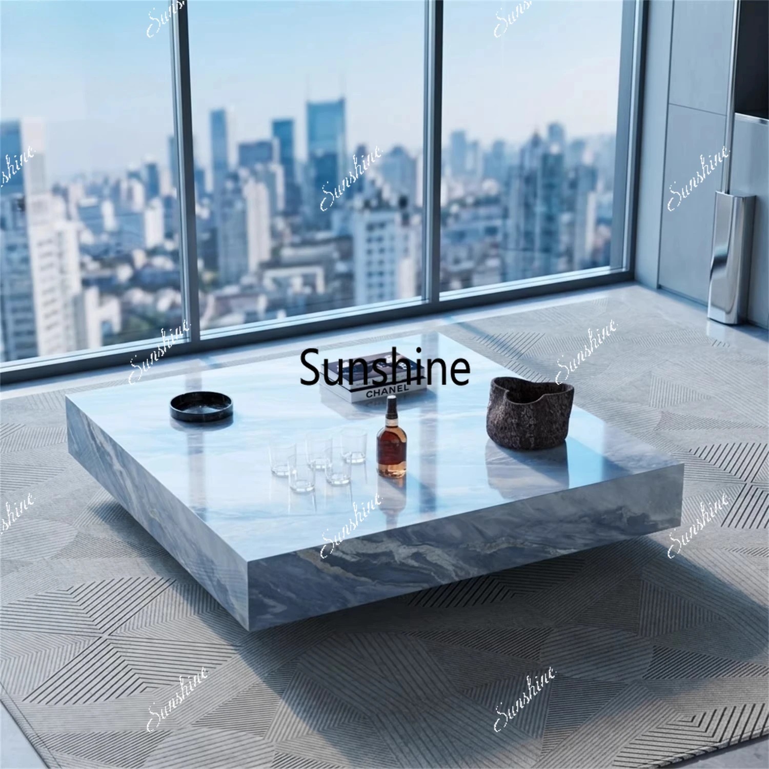 

Italian style, rock slab coffee table, living room home new light luxury high-end wabi sandy square