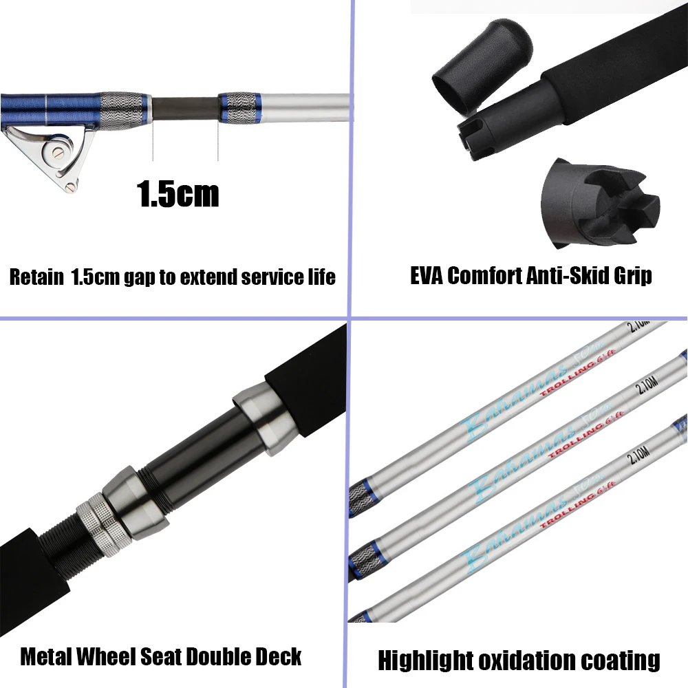 1.98M 2.1M Carbon Spining Fishing Rod 50kg above Superhard 2 Section Long Distance Throwing shot Rod Sea Ocean Boat Fishing Rod