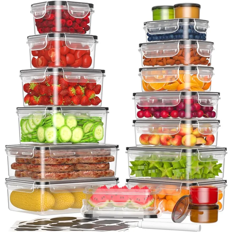 36-Piece Food Storage Containers with Lids(18 Containers & 18 Lids)Leak Proof, Reusable with Labels & Pen