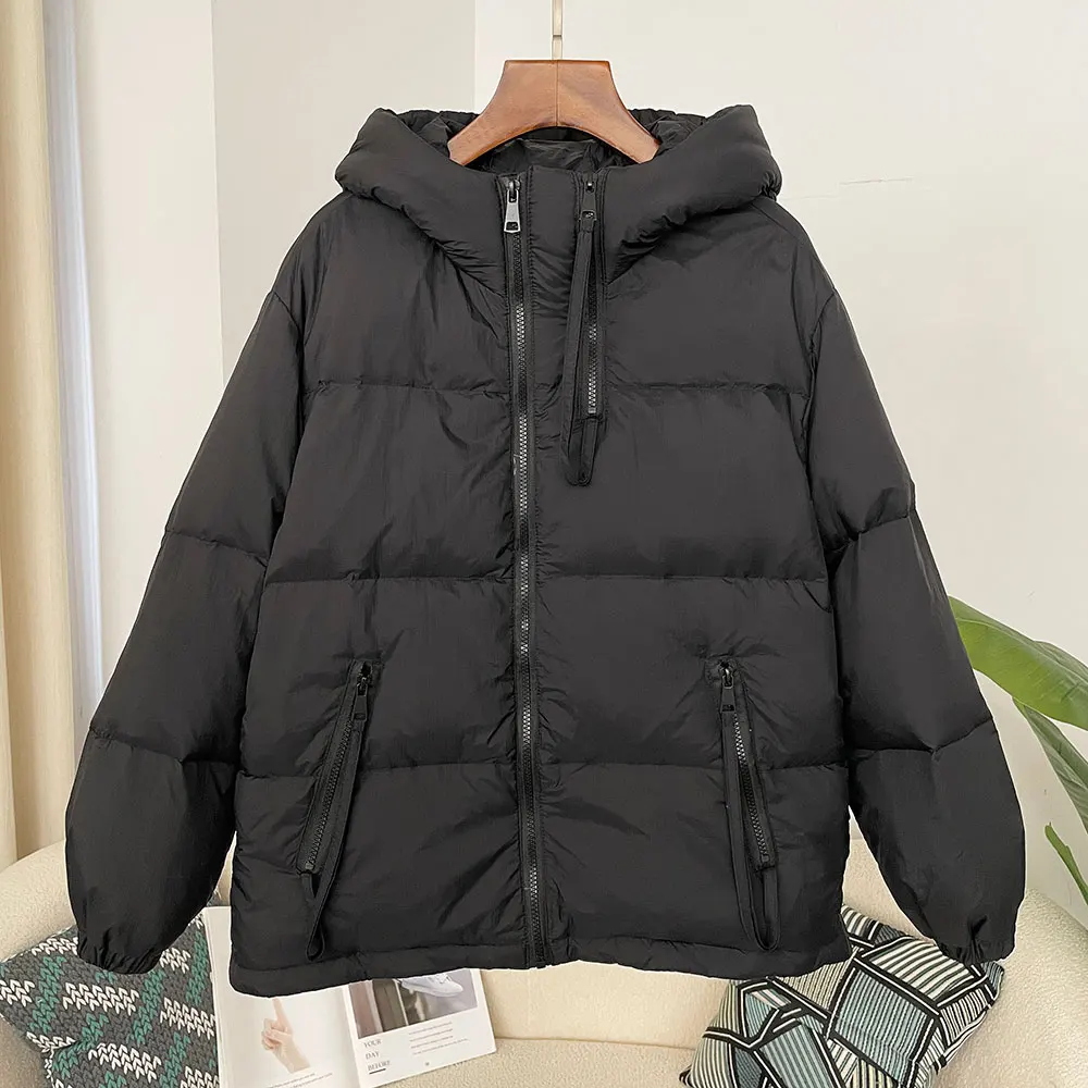 Autumn Winter 2024 Down Jacket Women Commuting Thickened Down Jacket Warm Hooded Filled with White Duck Down Loose Casual