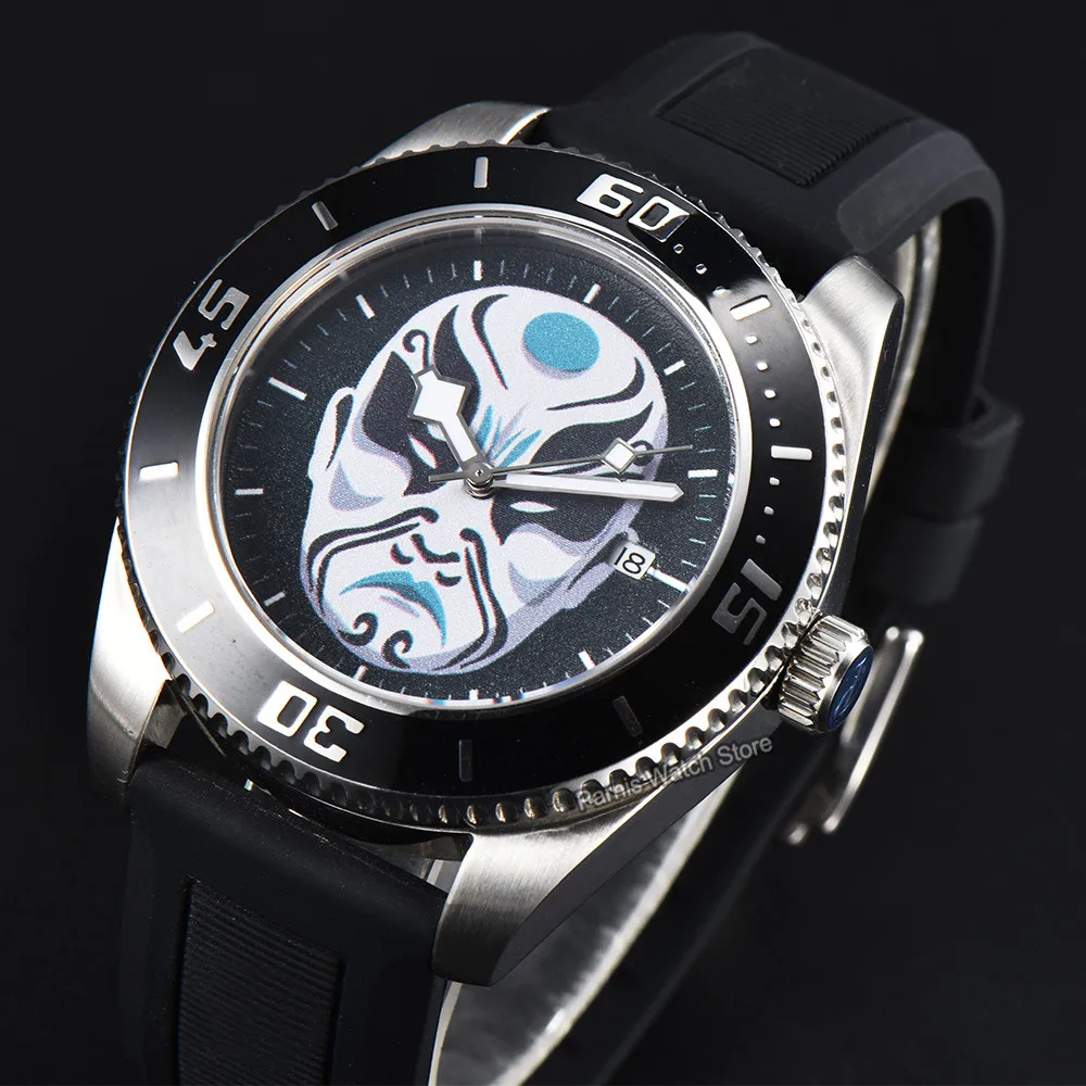 Parnis 43mm cobra signo do zodíaco desenho personalizado mostrador Miyota 8215 relógio de pulso masculino automático