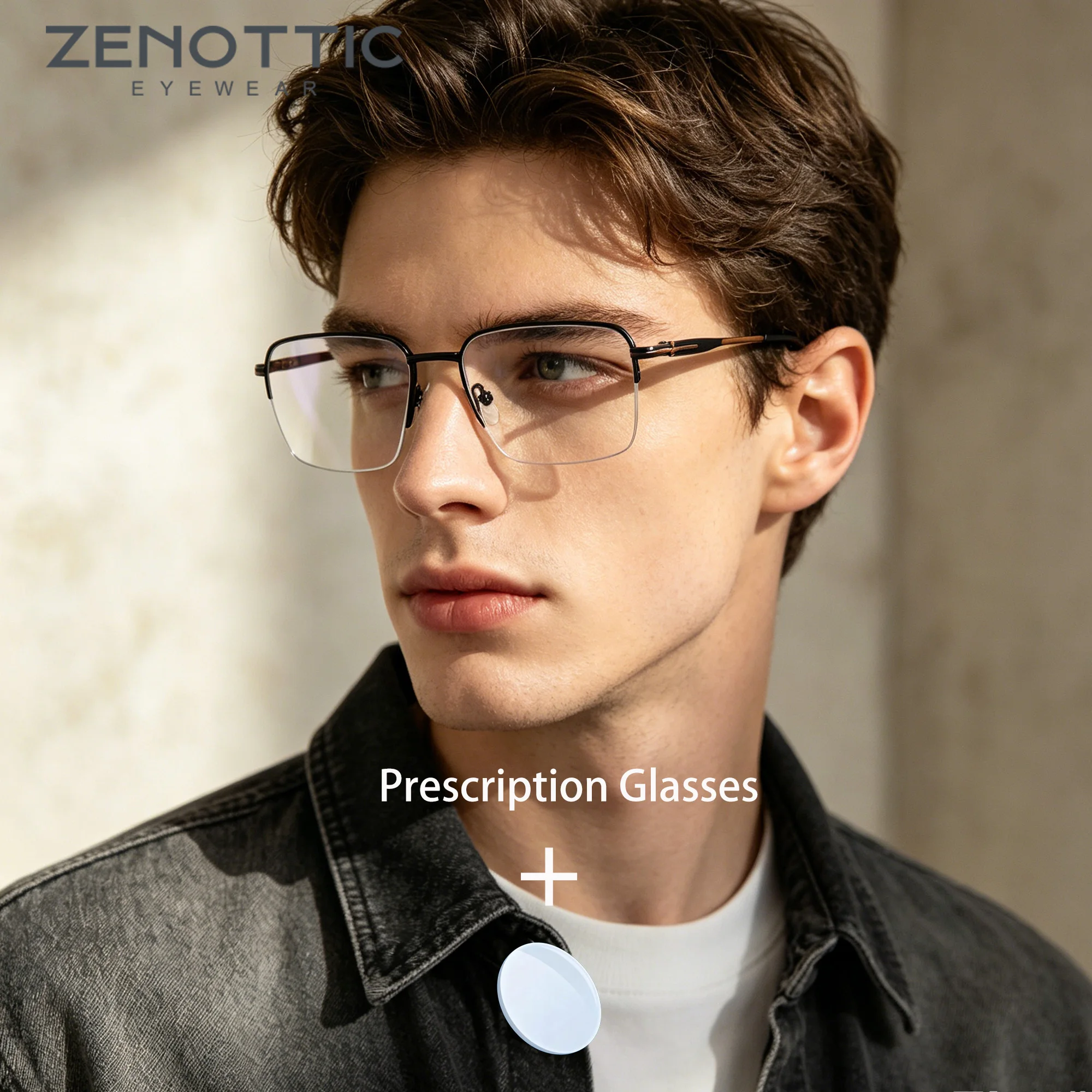 ZENOTTIC Men M Size Metal Half Frame Prescription Glasses Clear Sight Progressive Design Practical Daily Wearing Eyewear