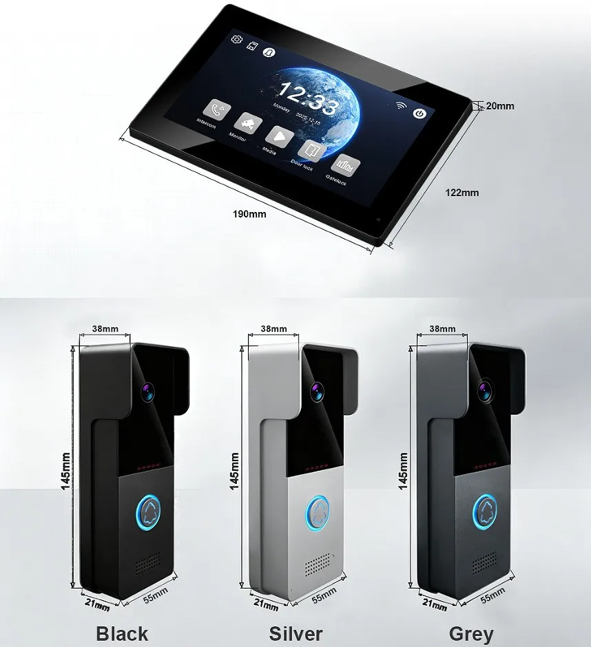 Tuya Smart 2-Wire Video Doorbell, Villa Visual Intercom System HD Camera Monitor with Display Screen Home Security Protection