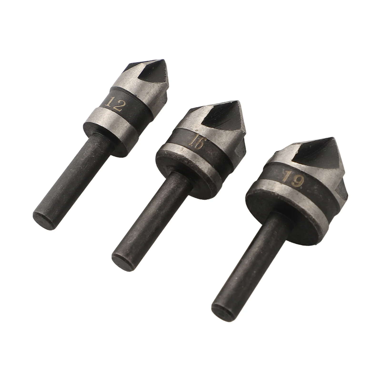 3Pc Countersink Drill Bit Five-blade Chamfer 90° Suitable For Woodworking Tool 12/16/19mm  For All Woods And Soft Metals