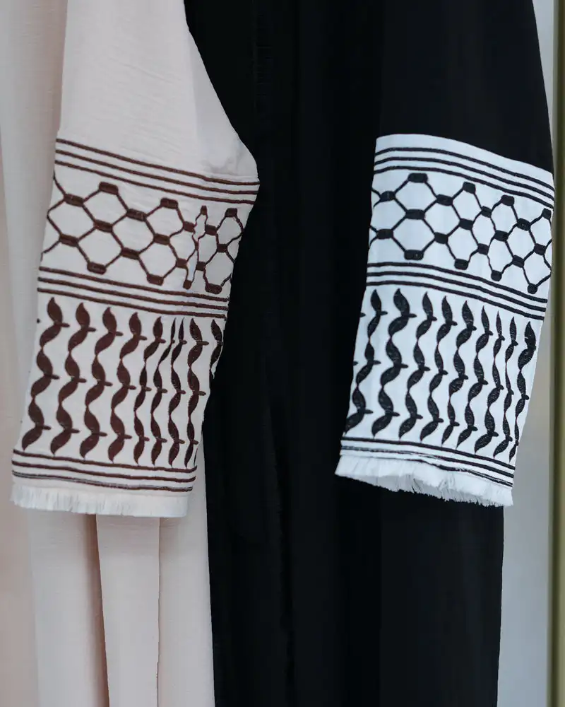 Palestine White Open Abaya Kimono Keffiyeh Embroidery Tassels Muslim Abayas for Women Dubai Ramadan Eid Islam Hijab Dress Kaftan