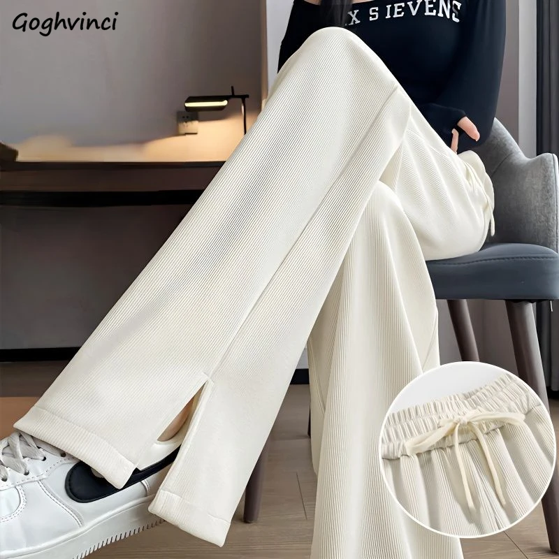 

Wide Leg Pants Women Side-slit Casual High Waist Pure Spring Summer Jogger Soft All-match Streetwear Personality Full-length Ins