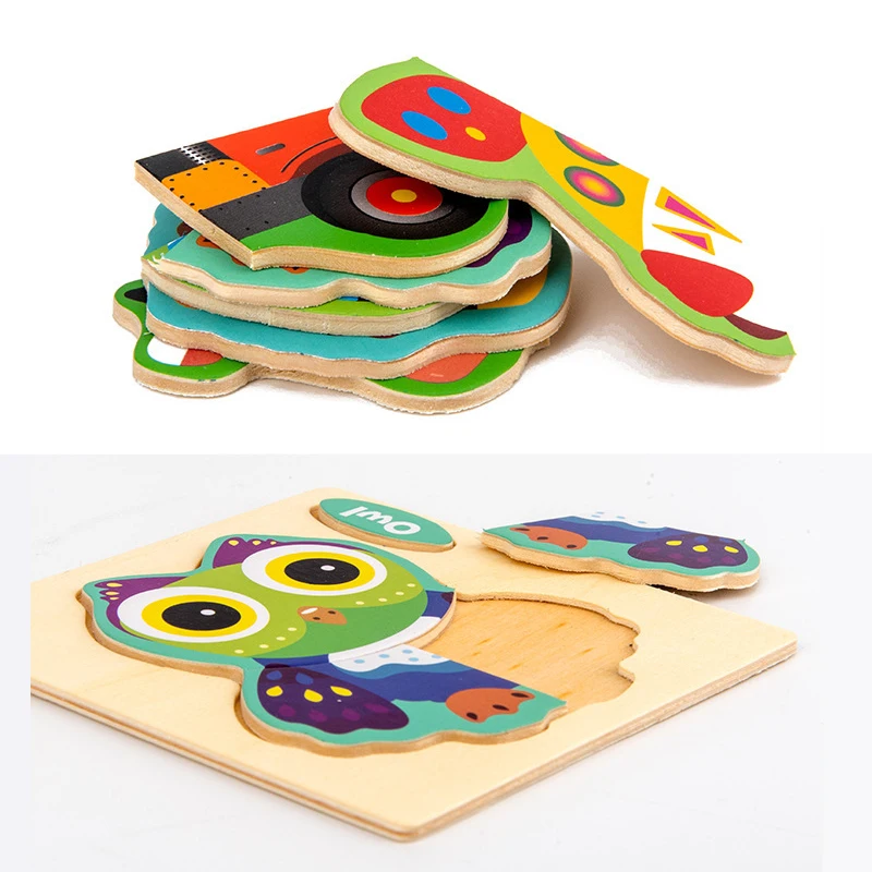 1pc 10,5 cm Holz Puzzle Cartoon Tier Fahrzeug 3D Puzzles Spiel Kinder Lernen Pädagogisches Spielzeug für Kinder