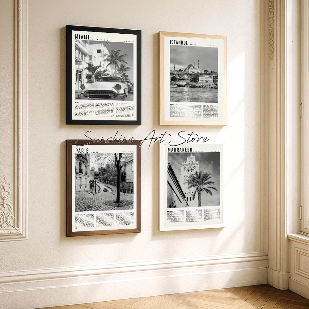 Black and White Travel Art Antalya Naples Marrakech Djerba Istanbul Türkiye Vintage Poster Canvas Painting Wall Pictures Decor