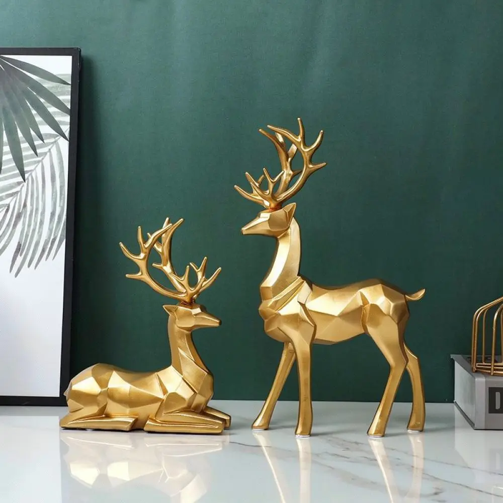 Elegant Geometric Deer Statue Resin Craft Nordic Home Decorative Ornament Living Room Desk Office Desktop Accessories