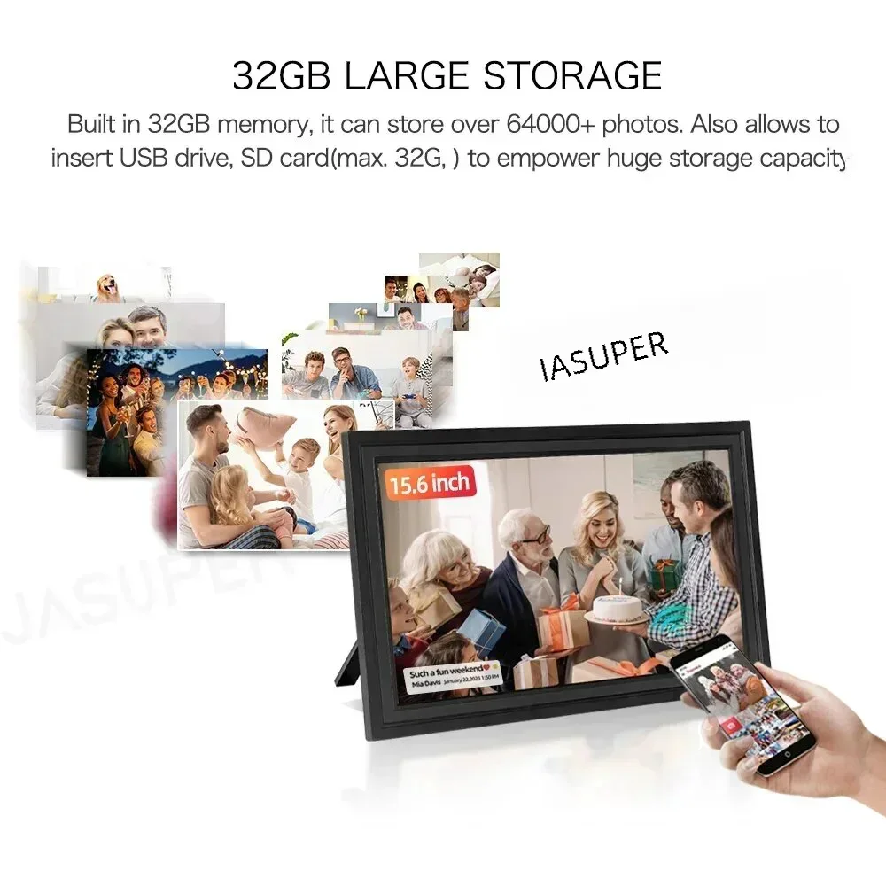 15.6 Inch WiFi Digital picture frame 32GB Large Touch screen Digital Photo Frame 1920 * 1080 IPS Auto-Rotate Frameo App